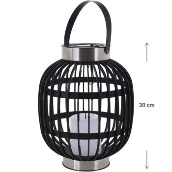Preview: Elegante lanterna solare da giardino in look rattan: elegante lanterna in acciaio inox con candela LED, nera, 23x23x30 cm per serate suggestive