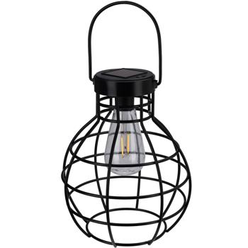 Preview: Solarlaterne Metall Schwarz - Solarbetriebene Pendelleuchte für Garten, Camping & Deko - Inkl. Solarmodul & Akku - Warmweisses Licht bis 6h - 180x180x255mm