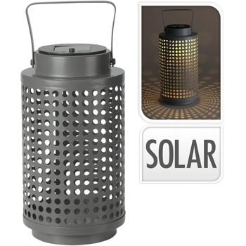 Preview: Lanterne Solaire LED Industrielle - À poser ou à suspendre- Métal Gris - H23cm - Lumière Blanc Chaud - 6h Autonomie - Batterie 1.2V Ni-MH 250 mAh