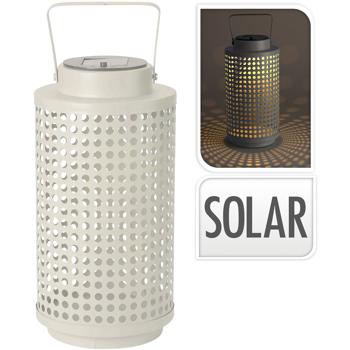 Preview: Solar-Laterne 23cm – Aufstellen/Aufhängen – Metall weiss – Sicher, umweltfreundlich – 6h Leuchtdauer – Ideal für Garten & Lofts – Ø13x23.5cm – 250 mAh Akku
