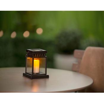 Preview: Solar lantern with candlelight effect, set of 4 garden light, black, 8 x 13 x 9 cm