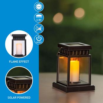 Preview: Solar lantern with candlelight effect, garden light with handle, black, 8 x 13 x 9 cm