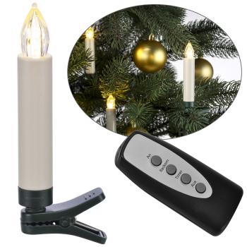 Preview: Candele per albero di Natale a LED senza fili con telecomando, set di 10, bianco
