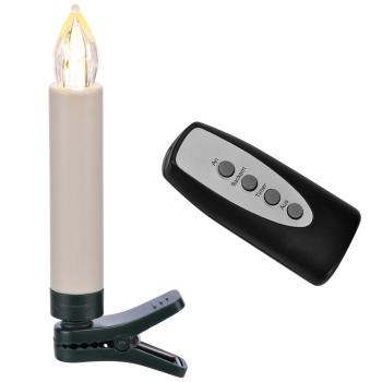 Preview: LED-Weihnachtsbaumkerzen kabellos 30er Set weiss - IR-Fernbedienung mit 5 Helligkeitsstufen - Flackereffekt - Batteriebetriebene individuelle Platzierung