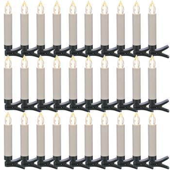 Preview: LED-Weihnachtsbaumkerzen kabellos 30er Set weiss - IR-Fernbedienung mit 5 Helligkeitsstufen - Flackereffekt - Batteriebetriebene individuelle Platzierung