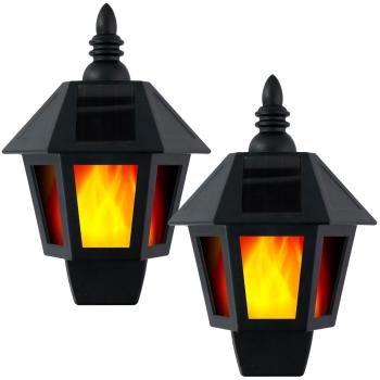 Preview: Solar wall lantern with flame effect, set of 2 wall light, black, 19.5 x 10 x 27.5 cm