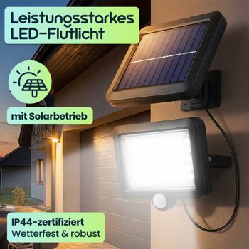 Preview: 2er Set Leistungsstarkes LED-Flutlicht mit Solarbetrieb & Bewegungssensor, wetterfest (IP44), ideal für Garten, Einfahrt & Terrasse, energieeffizient & hell