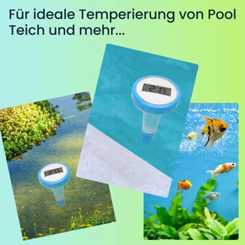 Preview: 2er-Set Digitales Funk-Poolthermometer mit LCD-Basisstation - Präziser IPX8 Sender für Teich & Pool - Funk-Reichweite 60m - 433 MHz - Bis zu 3 Thermometer