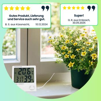 Preview: 2er-Set Digitales Hygrometer & Thermometer mit Aussenfühler, Uhr & Wecker: LCD Display, weiss – Raumklima präzise messen