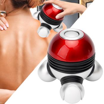 Preview: Lot 2 Mini-Masseurs Vibrants - 3 Têtes Rouge/Argent - Batterie AAA - Nuque Dos Jambes - Détente Musculaire Quotidienne - Compact Ergonomique Discret