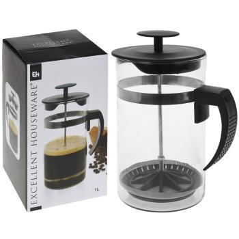 Preview: 2er-Set French Press Kaffeebereiter 1 Liter - Ideal für Kaffee, Tee & Kräutertee - Siebstempel, spülmaschinenfest - Glas/Kunststoff, Transparent/Schwarz, 8 Tassen