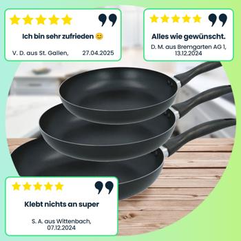 Preview: Bratpfannen 3er-Set – Antihaftbeschichtet & PFOA-frei – Aluminium, Ø 20/24/28 cm – für Ceran, Halogen, Gas & Elektro – Modernes Design