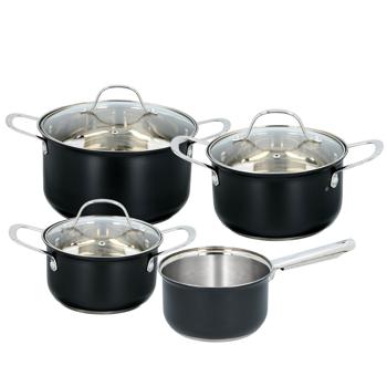 Preview: Elegante set di pentole da 7 pezzi, compatibile con l‘induzione - Materiale in acciaio inox, nero-argento, manici arrotondati - Pentole premium per risultati ottimali