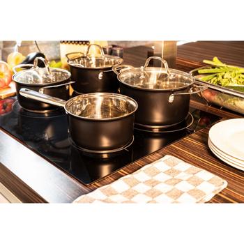 Preview: Elegante set di pentole da 7 pezzi, compatibile con l‘induzione - Materiale in acciaio inox, nero-argento, manici arrotondati - Pentole premium per risultati ottimali