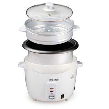 Preview: Reiskocher - mit Dampfeinsatz zum Gemüsegaren - Antihaftbeschichtung - 1.8L Volumen, 700W Leistung, Warmhaltefunktion & Messbecher - Küchenzubehör