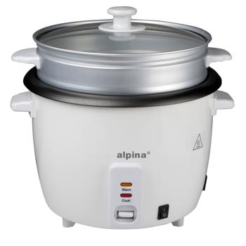 Preview: Reiskocher - mit Dampfeinsatz zum Gemüsegaren - Antihaftbeschichtung - 1.8L Volumen, 700W Leistung, Warmhaltefunktion & Messbecher - Küchenzubehör