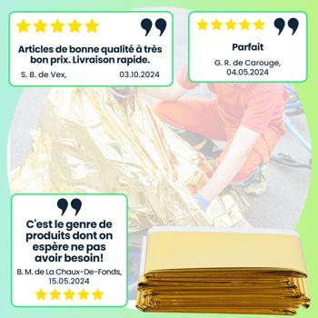 Preview: 10 couvertures de survie, 210 x 160 cm, dorées/argentées – couvertures de premiers secours, produit développé par la NASA