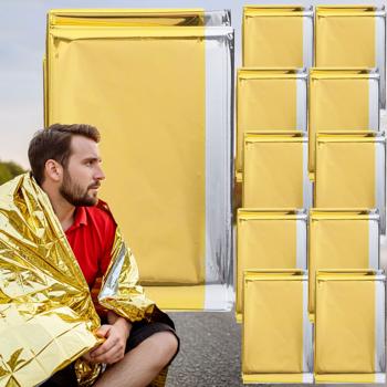 set of 10 Reliable rescue blankets, 210 x 160 cm, gold - silver, emergency blanket - first aid warming foil, a NASA product