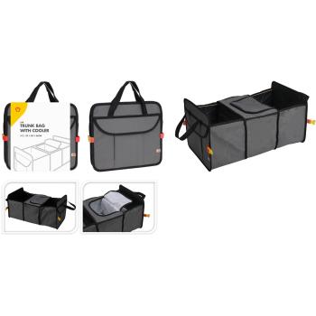 Preview: Foldable trunk organizer bag: 3 compartments + insulated cooler compartment - grey/black - for shopping, tools, travel - order & freshness