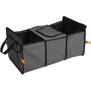Preview: 2er-Set Auto Kofferraumtasche mit isoliertem Kühlfach, 3 Fächer (grau-schwarz) - Faltbar, robust - ideal für Einkauf, Picknick, Transport