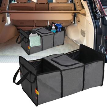 Preview: set of 4 car trunk bags with insulated cooler compartment, 3 compartments (gray-black) - Foldable, robust - ideal for shopping, picnics, transport