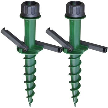 Preview: Lot de 2 Supports Parasol avec Piquet de Terre - Pour Jardin Plage Piscine - Ancrage Stable Anti-Vent - Polypropylène 44cm - Tiges 22-33mm