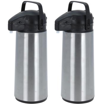 Preview: 2er-Set 1,9L Edelstahl Isolierkanne mit Pumpsystem – Doppelwandig, 36x18cm, Thermoskanne für heiße & kalte Getränke, langanhaltend