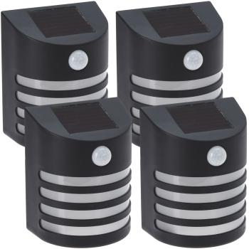 Preview: Set of 4 modern solar outdoor lamps (black) with PIR sensor - warm white LED light, IP44, bright wall light for efficient illumination