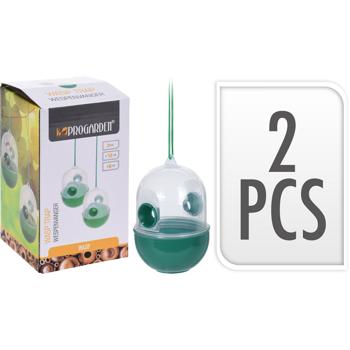 Preview: 2er-Set Giftfreie Insektenfalle zum Aufhängen - Witterungsbeständiger Kunststoff, 80x80x125 mm, 18 cm Seil - Wespen & Fliegenfänger ohne Chemie