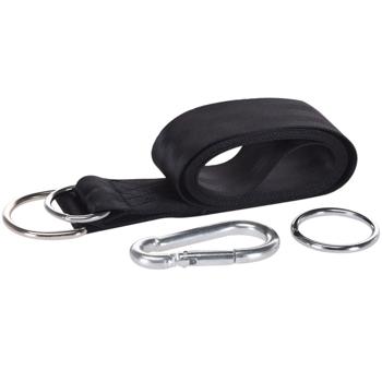 Preview: Tree fastening set for hammocks, sturdy tensioning ropes with metal hooks, 2 carabiners & 2 rings, black - Secure hammock fastening