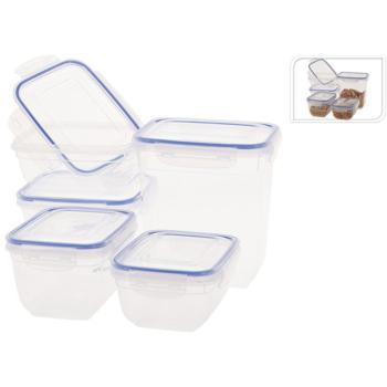 Preview: 5-piece set of storage containers with clip-on lids, rectangular