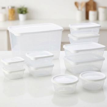 Preview: Lot de 11 Boîtes de Rangement - Couvercle Blanc Transparente - 6 Tailles: 250ml-6000ml - Polypropylène - Anti-Gaspillage & Organisation Cuisine/Atelier