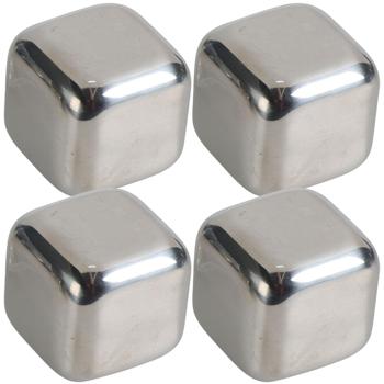 Preview: 4er-Set Kühlsteine Edelstahl - Wiederverwendbare Eiswürfel für Whisky & Getränke - Kein Verwässern - Spülmaschinenfest - Geruchs-/Geschmacksneutral - 27x27x27mm