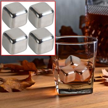 Preview: 8er-Set Kühlsteine Edelstahl - Kühlen Whisky & Drinks ohne Verwässern - Wiederverwendbar, geruchs-/geschmacksneutral, spülmaschinenfest - 27x27x27 mm