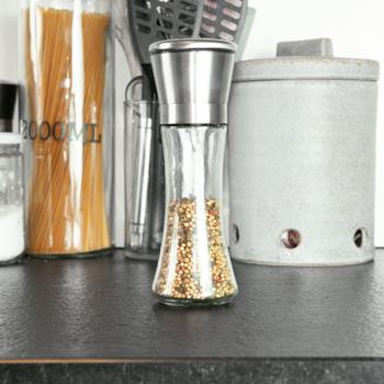 Preview: Macinapepe manuale, macina spezie e sale con macina in ceramica, in vetro di alta qualità e acciaio inox, 19 cm