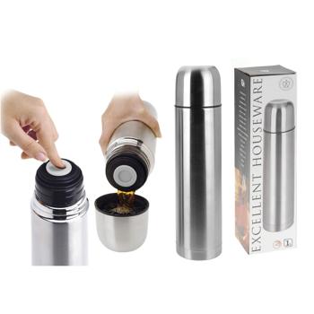 Preview: Stainless steel thermos bottle 1 liter with integrated cup: insulated jug, double-wall insulation, perfect for on the go, hot and cold