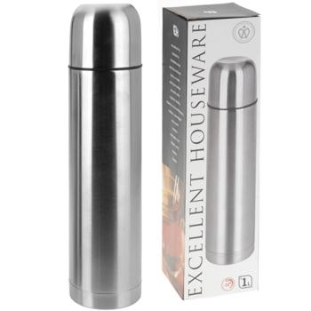 Preview: 4er-Set Edelstahl-Thermosflasche 1 Liter mit integriertem Becher: Isolierkanne, Doppelwand-Isolierung, Perfekt für unterwegs, Heiss und Kalt