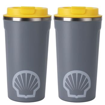 Preview: Set of 2 travel mugs with insulation, plastic lid, stainless steel, 500 ml