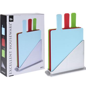 Preview: set of 3 cutting boards incl. stand holder, plastic, 3colored