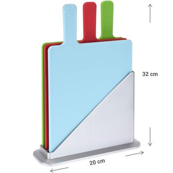 Preview: set of 3 cutting boards incl. stand holder, plastic, 3colored
