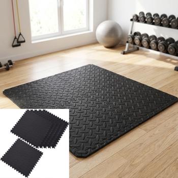 6er-Set Fitnessmatten Schwarz - Rutschfeste EVA-Schaumstoffmatten für Bäder, Yoga & Gymnastik - 40x40 cm, 1 cm stark - Hygienisch, erweiterbar