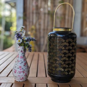 Preview: Lanterne solaire, métal, noir avec applications dorées, Ø 13 x H 23,5 cm