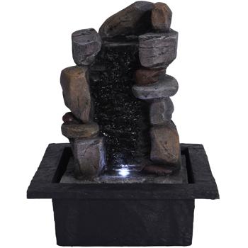 Preview: Zimmerbrunnen - 4 Stein Kaskaden - LED Beleuchtung - Beruhigt Raumluft - Bindet Staub/Pollen - 21.8x18.8x17.5cm - Kunststein - Leise Pumpe