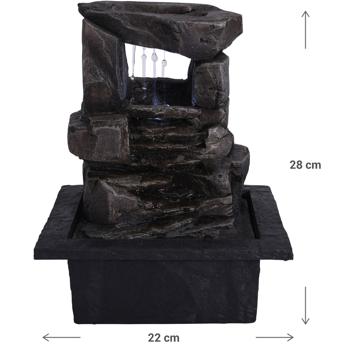 Preview: Zimmerbrunnen - 4 Stein Kaskaden - LED Beleuchtung - Beruhigt Raumluft - Bindet Staub/Pollen - 21.8x18.8x17.5cm - Kunststein - Leise Pumpe