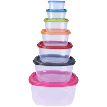 Preview: 12er-Set Vorratsdosen - Frischhalteboxen für Küche & Camping - Stapelbar, bruchsicher, geruchsneutral - Transparente Kunststoffboxen mit Deckel