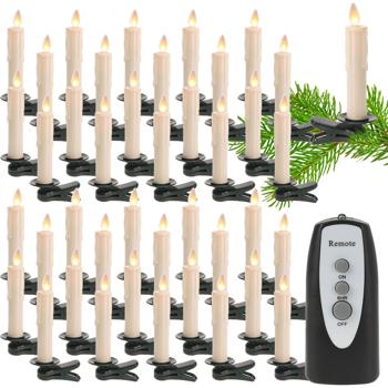 LED-Weihnachtsbaum-Kerzen 40er Set - Kabellos mit Fernbedienung & Timer (6h) - Warmweisser Flacker-Effekt - 10cm, Krokodilklemme, innen