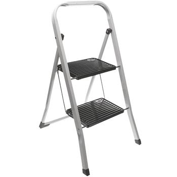 Preview: Escabeau Pliable 2 Marches Métal - Cuisine Maison Camping - Antidérapant Léger Robuste - Charge Max 150kg H83cm