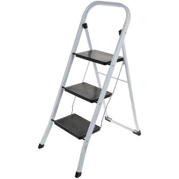 Preview: 2er-Set Klappbare Trittleiter, mit drei Stufen, bis 125 kg: stabile Küchentreppe, platzsparend für müheloses Arbeiten im Haushalt