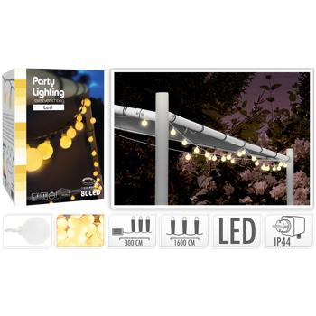 Preview: 2er-Set Stromsparende LED-Lichterkette: 80 warmweisse Kugeln, 16m Länge, IP44 - gemütliche Aussenbeleuchtung für stimmungsvolle Momente