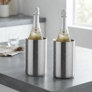 set of 2 stainless steel wine coolers Ø 12cm - Elegant & timeless design, double-walled for cool wine, stylish bottle cooler